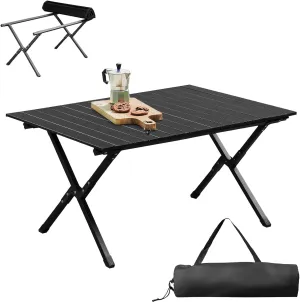Folding Camping Tables Portable Picnic Table Ultralight Collapsible Roll up Side Tables Outdoor Beach Table with Easy Carrying Bag for Travel Hiking Backyard BBQ Party Events, 34x24 in, Black
