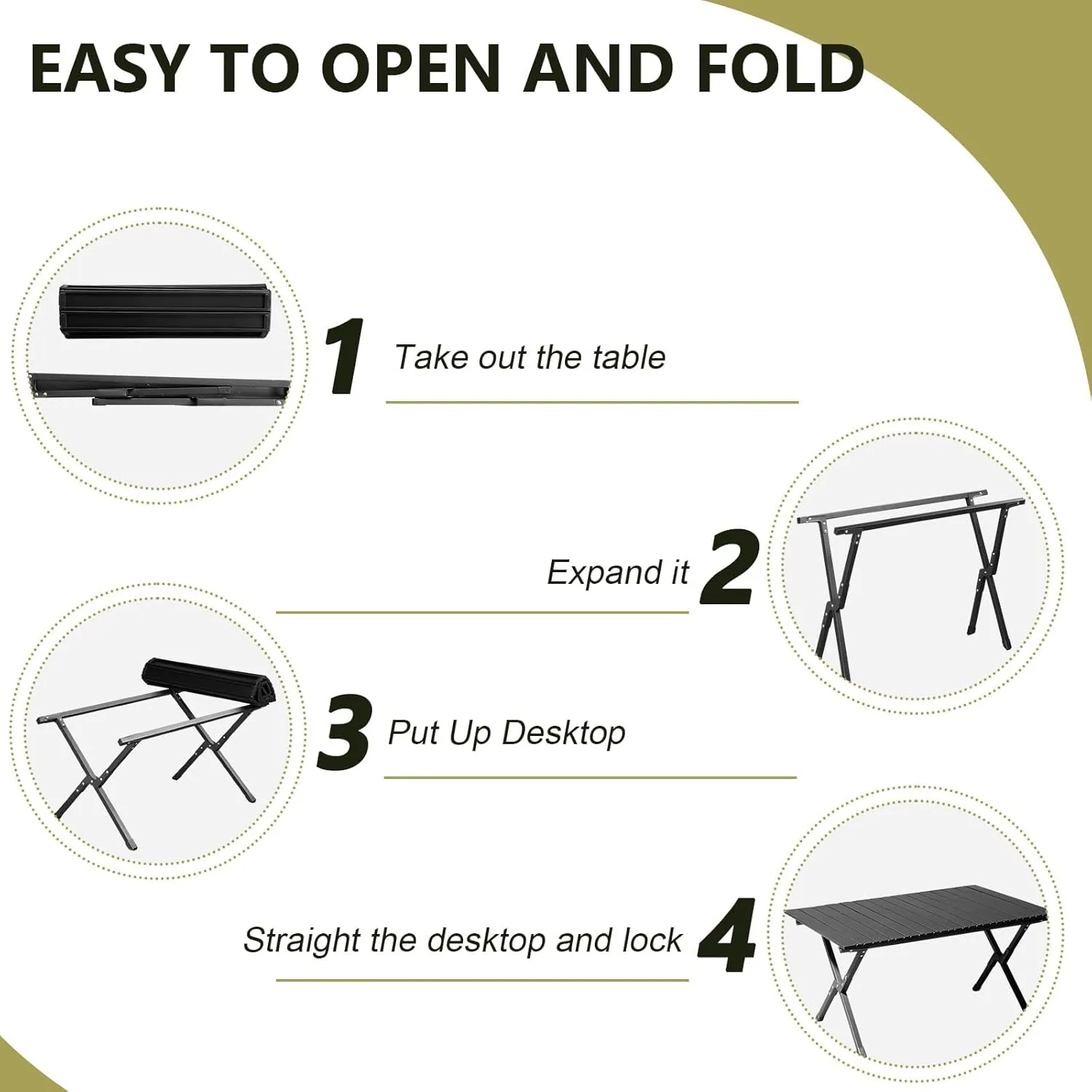 Folding Camping Tables Portable Picnic Table Ultralight Collapsible Roll up Side Tables Outdoor Beach Table with Easy Carrying Bag for Travel Hiking Backyard BBQ Party Events, 34x24 in, Black