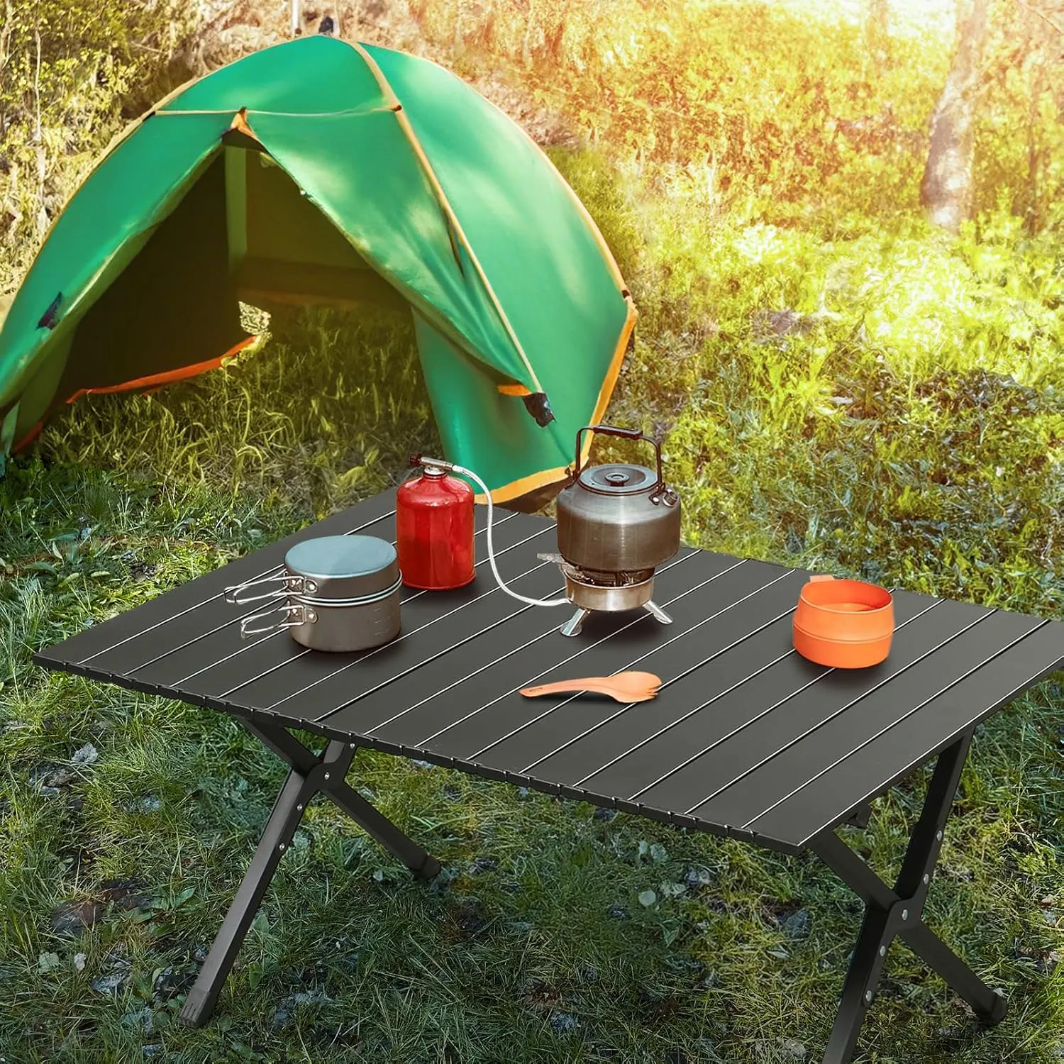 Folding Camping Tables Portable Picnic Table Ultralight Collapsible Roll up Side Tables Outdoor Beach Table with Easy Carrying Bag for Travel Hiking Backyard BBQ Party Events, 34x24 in, Black