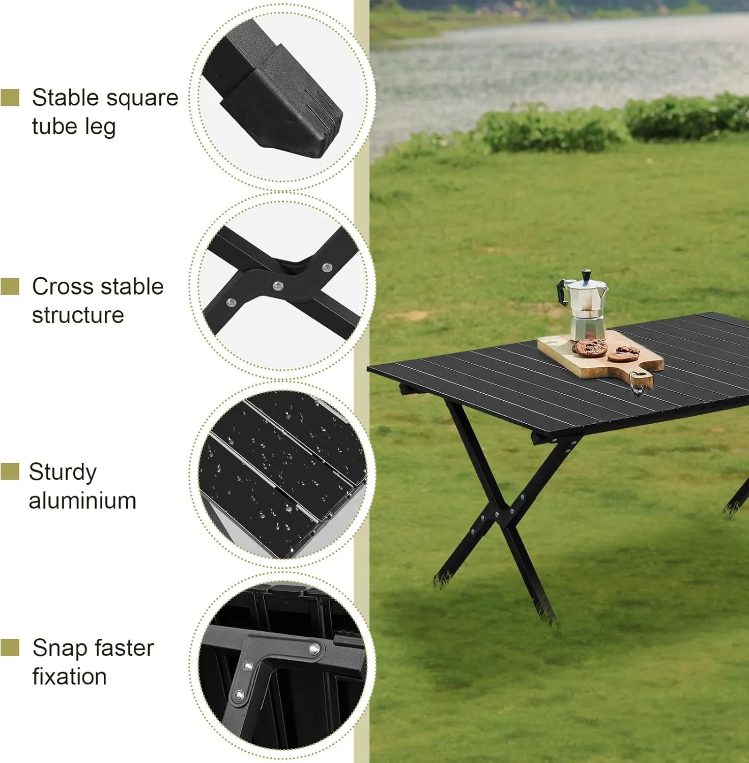 Folding Camping Tables Portable Picnic Table Ultralight Collapsible Roll up Side Tables Outdoor Beach Table with Easy Carrying Bag for Travel Hiking Backyard BBQ Party Events, 34x24 in, Black