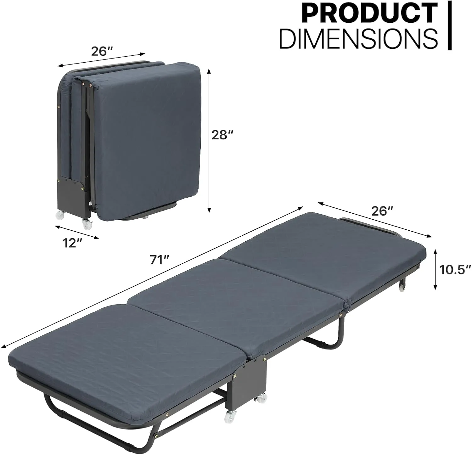 Folding Cot Rollaway Office Sleeping Bed Adjustable Backrest Recliner w/Mattress (Dark Grey)