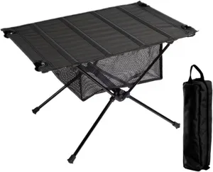 Folding Dining Table Aluminum Alloy Tourist Tables for Travel Picnic Ultralight Outdoor Folding Table Oxford Roll-Up Camping Table Portable (Color : Black Set)