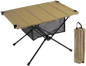 Folding Dining Table Aluminum Alloy Tourist Tables for Travel Picnic Ultralight Outdoor Folding Table Oxford Roll-Up Camping Table Portable (Color : Khaki Set)