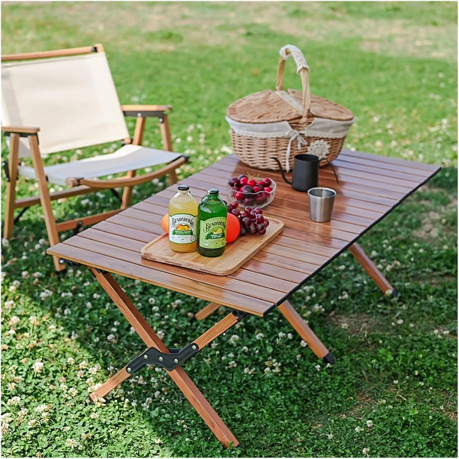 Folding Dining Table Aluminum Camping Picnic Egg Roll Camping air Outdoor Folding Table Portable (Color : Khaki-M)