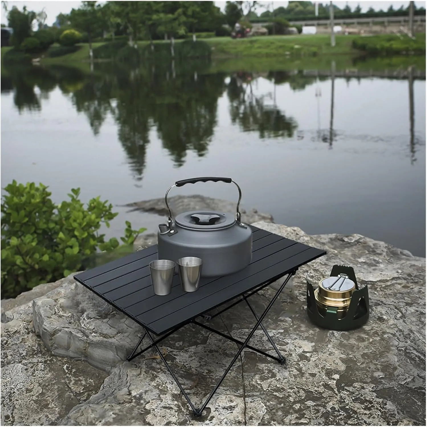 Folding Dining Table Outdoor Canopy Cooking Foldable Desk Tourist Picnic Small Lightweight Metal Camping Folding Table Portable Folding Camping Table (Color : Silver)