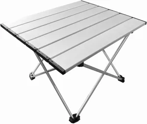 Folding Dining Table Outdoor Canopy Cooking Foldable Desk Tourist Picnic Small Lightweight Metal Camping Folding Table Portable Folding Camping Table (Color : Silver)