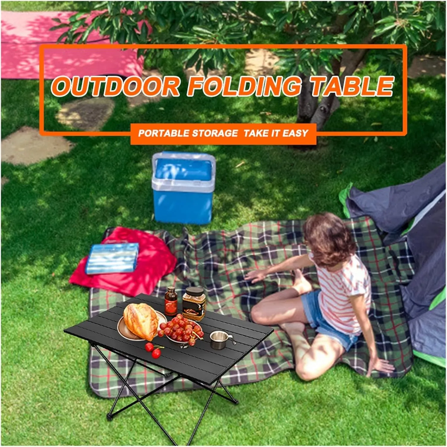 Folding Dining Table Outdoor Canopy Cooking Foldable Desk Tourist Picnic Small Lightweight Metal Camping Folding Table Portable Folding Camping Table (Color : Silver)
