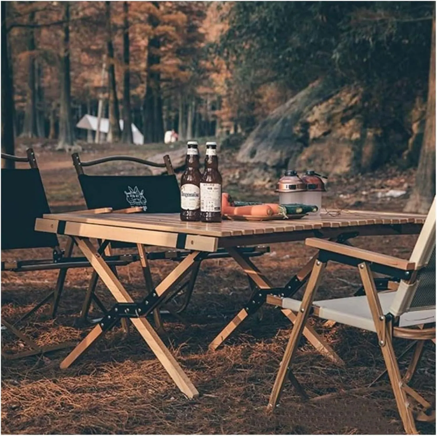 Folding Dining Table Outdoor Picnic Barbecue Tours Tableware Table for Camping Folding Egg Roll Table Portable Foldable Wood Table (Color : 60x60x43CM-02)