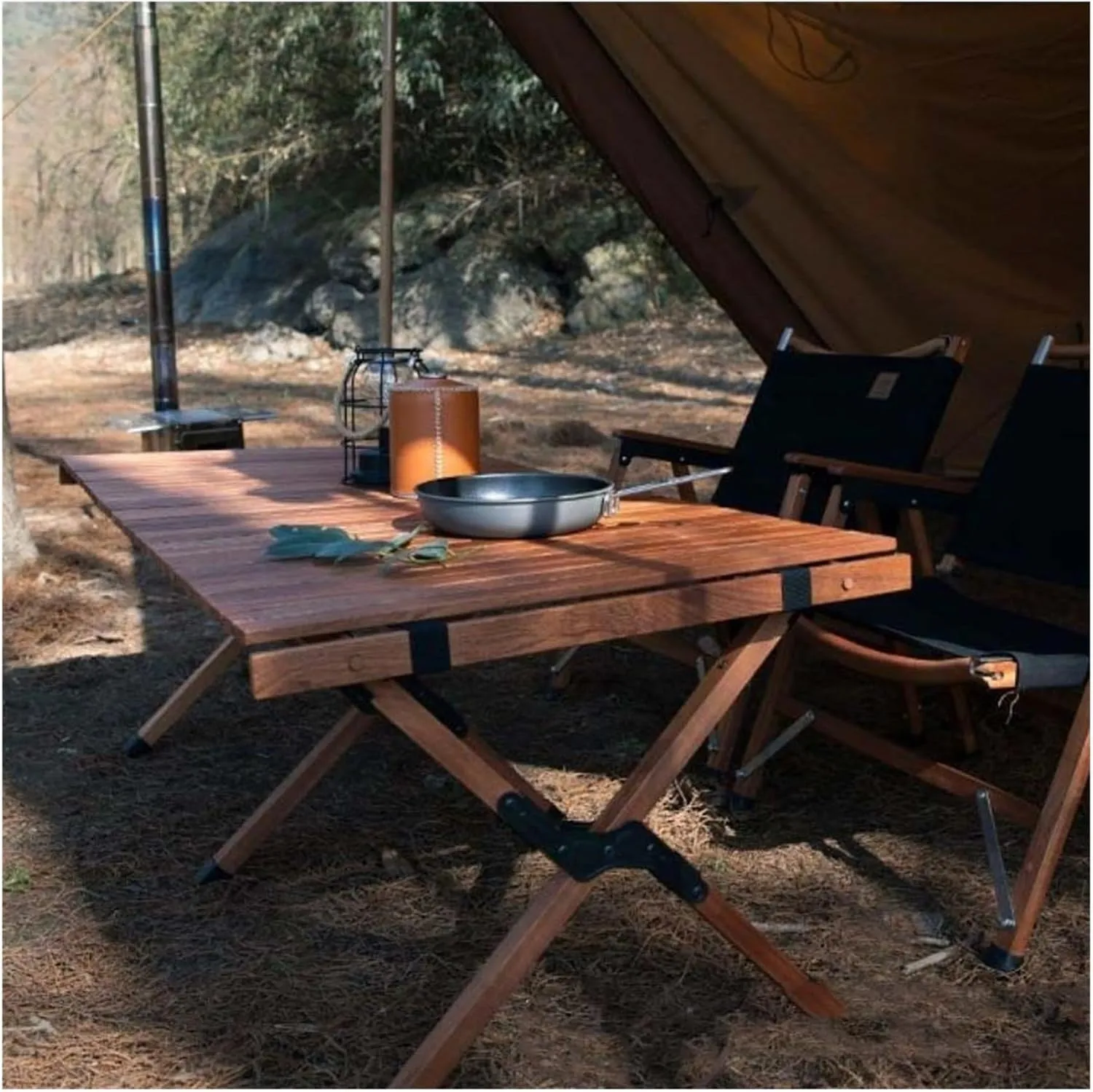 Folding Dining Table Outdoor Picnic Barbecue Tours Tableware Table for Camping Folding Egg Roll Table Portable Foldable Wood Table (Color : 60x60x43CM-02)