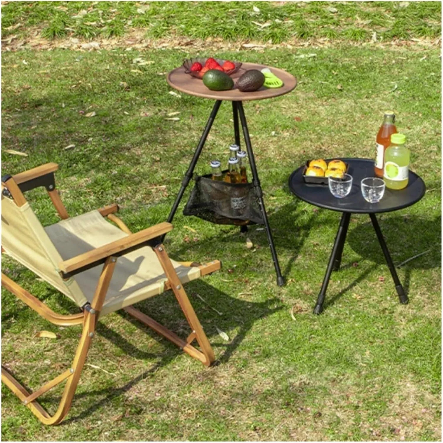 Folding Dining Table Ultra-Light Coffee Table Folding Min Round Table Outdoor Aluminum Alloy Table Portable Dining Picnic Table Camping (Color : Net Bag)(Brown)
