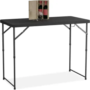 Folding Garden Table, Height 74 x 120 x 60 cm, Plastic, Steel, Height Adjustable, 6 People, Camping Table, Black
