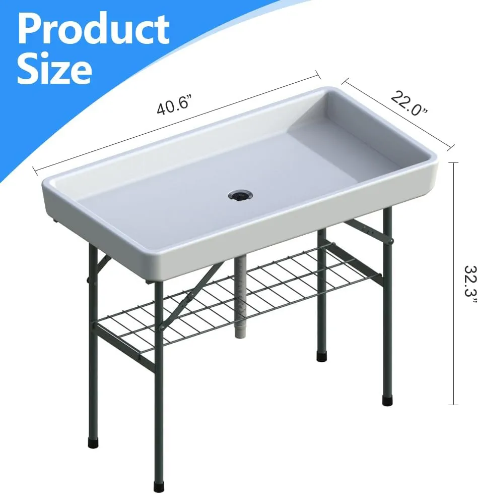 Folding Ice Table, Cooling Food and Drinks, Portable Camping Party Self-Service Ice Tables with Drain, Outdoor Chill Table for Picnic, Party, Wedding, BBQ, Beach