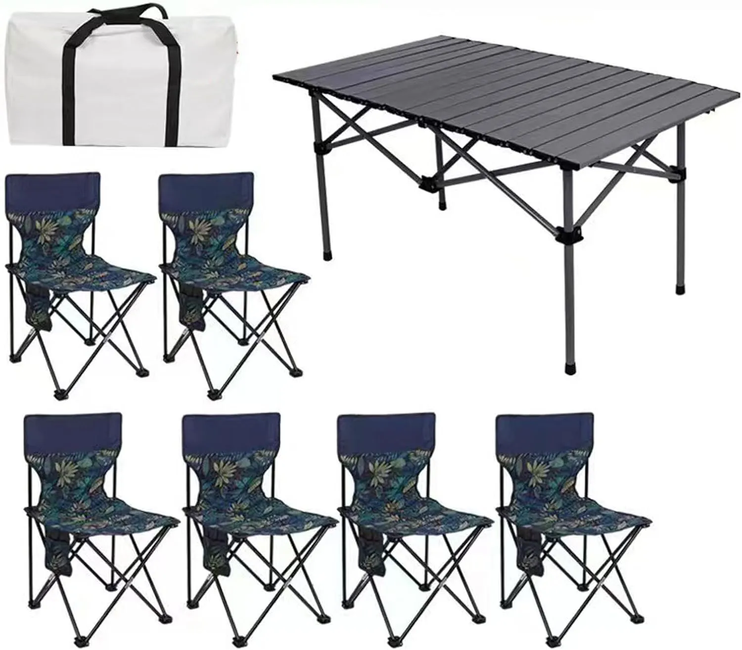 Folding Outdoor Camping Picnic Tables and airs, Carbon Steel Foldable Roll-up Table Top Small Picnic Table, Portable Fishing air Set, Easy to Assemble
