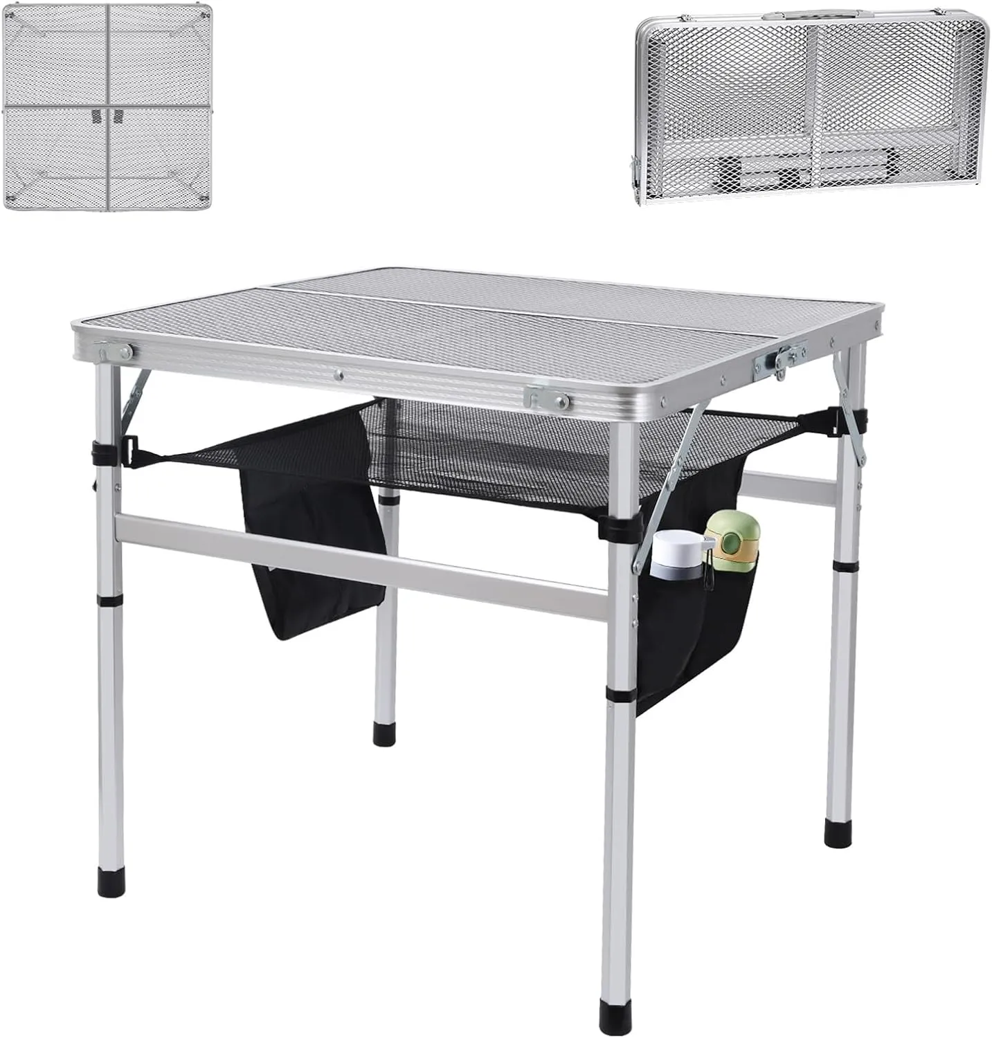 Folding Square Table - 23.6'' x 23.6'' BBQ & Camping Table with Carry Handle