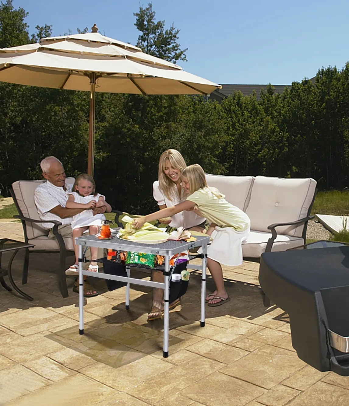 Folding Square Table - 23.6'' x 23.6'' BBQ & Camping Table with Carry Handle