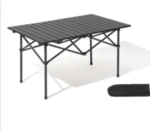 Folding Table Camping Portable Ultralight Aluminum Camp Table with Storage Bag for Hiking, Camping, Picnicking, BBQ, Outdoor Cooking(Black,95 * 55 * 50cm)