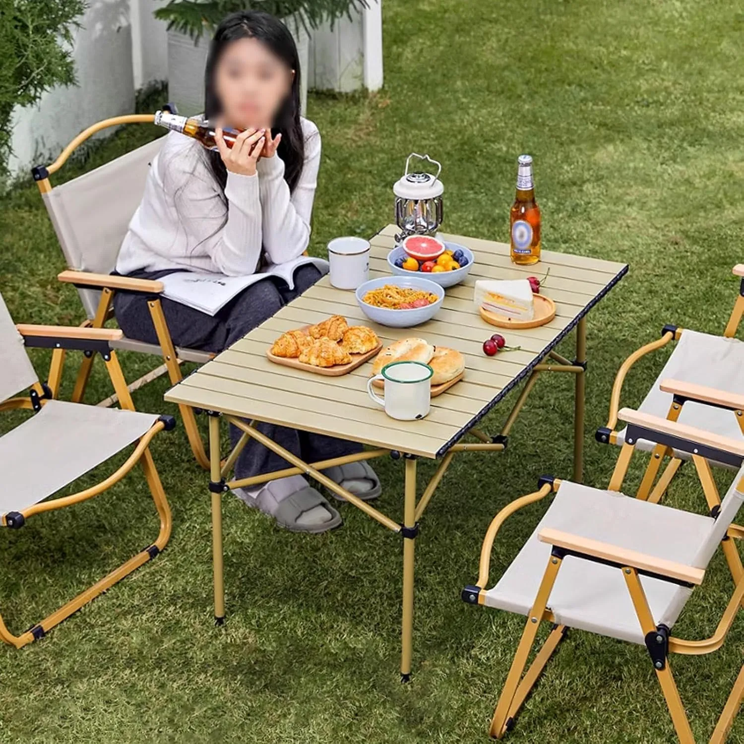 Folding Table Camping Portable Ultralight Aluminum Camp Table with Storage Bag for Hiking, Camping, Picnicking, BBQ, Outdoor Cooking(Black,95 * 55 * 50cm)