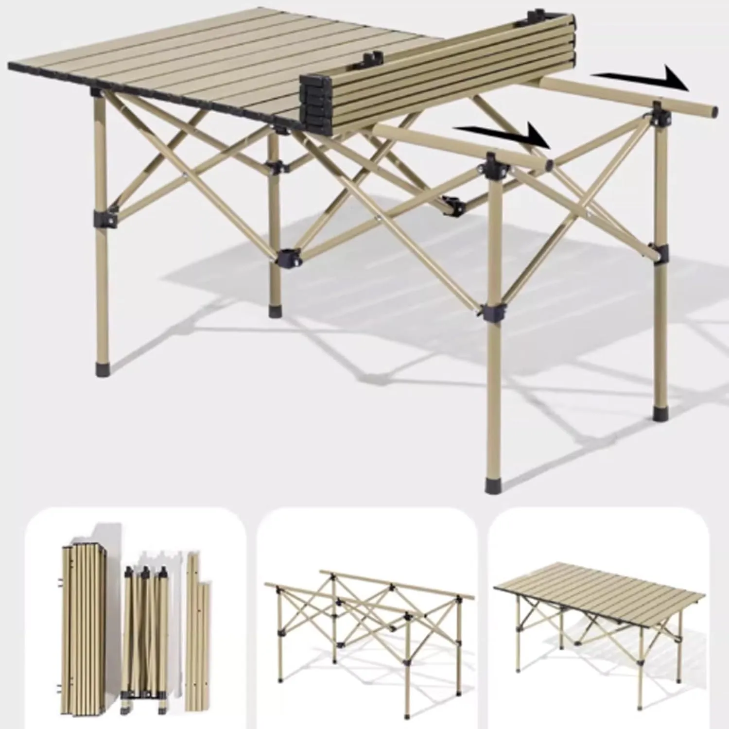 Folding Table Camping Portable Ultralight Aluminum Camp Table with Storage Bag for Hiking, Camping, Picnicking, BBQ, Outdoor Cooking(Black,95 * 55 * 50cm)