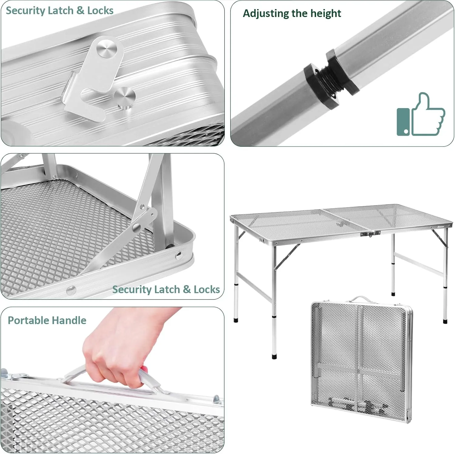 Folding Table, Easy for Storage, Compact and Portable Picnic Table for Grill, Outdoor Camping, Garden, Patio, Dining, BBQ, Party, Market, 4Ft (Large, Silver)