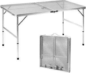 Folding Table, Easy for Storage, Compact and Portable Picnic Table for Grill, Outdoor Camping, Garden, Patio, Dining, BBQ, Party, Market, 4Ft (Large, Silver)