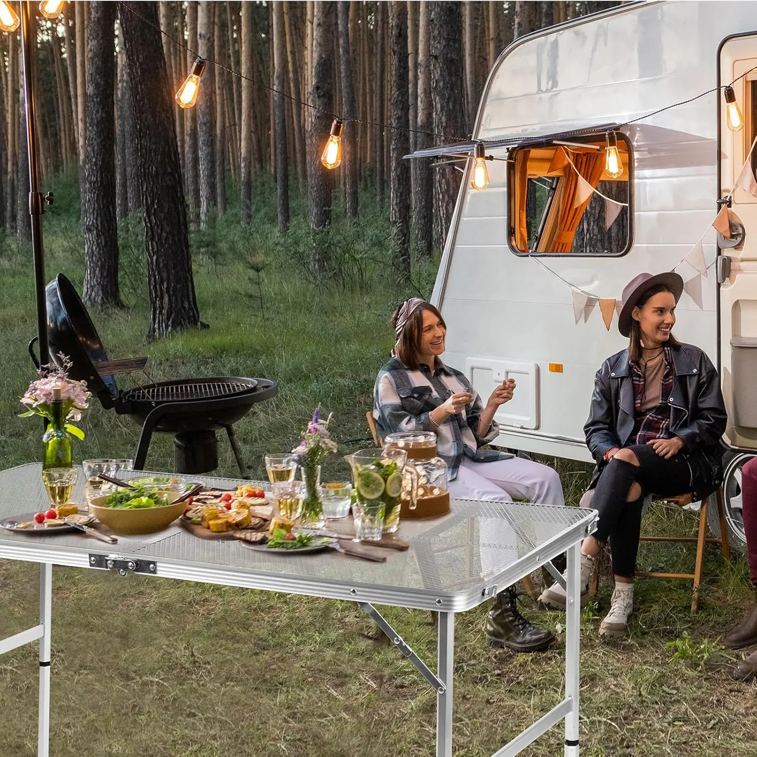 Folding Table, Easy for Storage, Compact and Portable Picnic Table for Grill, Outdoor Camping, Garden, Patio, Dining, BBQ, Party, Market, 4Ft (Large, Silver)