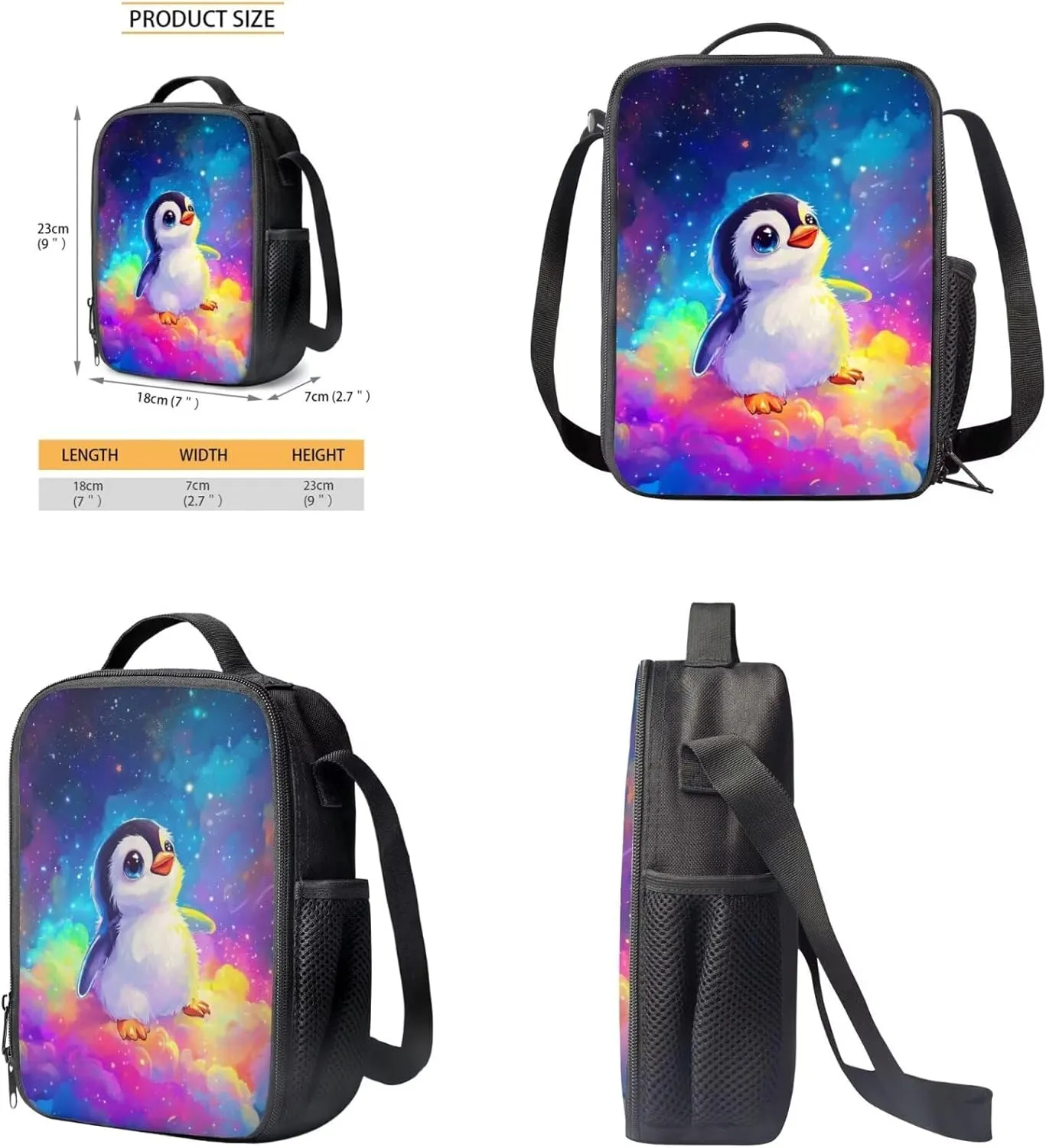 FOR U DESIGNS Penguin Backpack for School Large Capacity Kids Bookbag and Lunch Box Set Girls Lightweight 3 Pcs Elementary School Bag 6th Grade Book Bags for Kids
