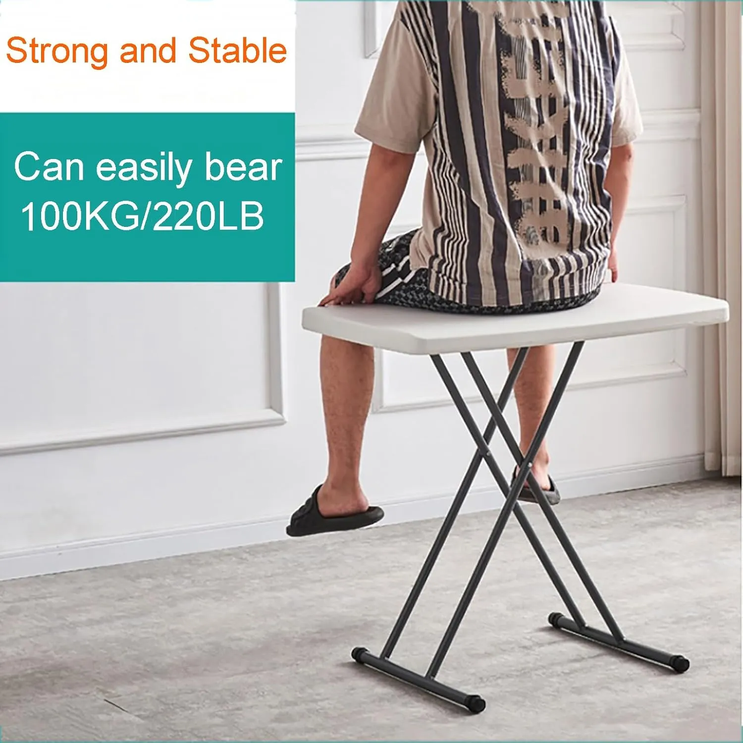 FQWYNMZ Folding Picnic Table for Outdoor, Portable Fold-in-Half Plastic Dining Picnic Party Table with 6 Levels of Height Adjustment, Small End Table for Camping and Picnics(Green)