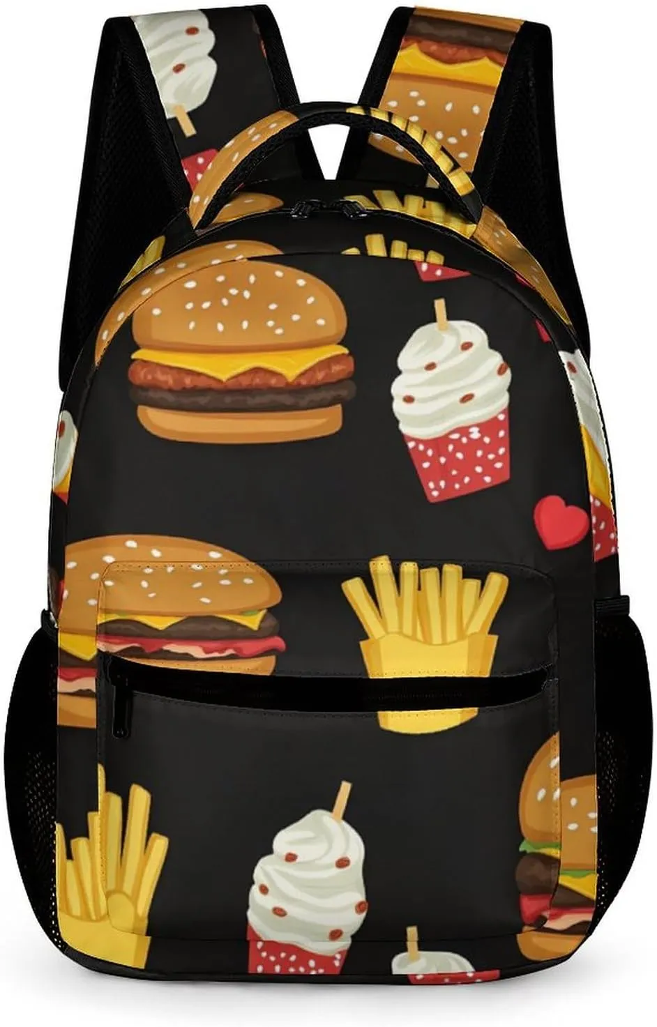 French Fries Burgers Ice Cream Cute Backpack Shoulders Bag Casual Daypacks Travel Back Pack for Camping Hiking