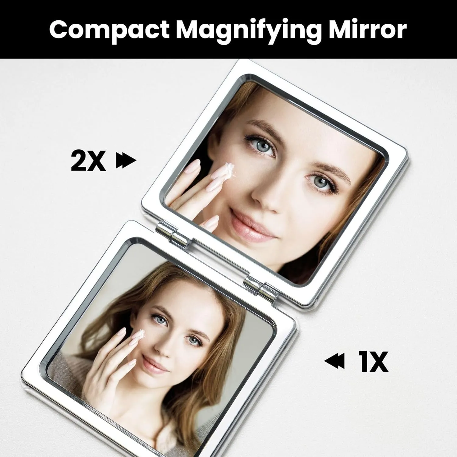 Fresh Fruits and Vegetables Printed Square Pocket Makeup Mirror with 1X/2X Magnification, Portable Mini Travel Makeup Mirror for Travel Daily Work Beauty