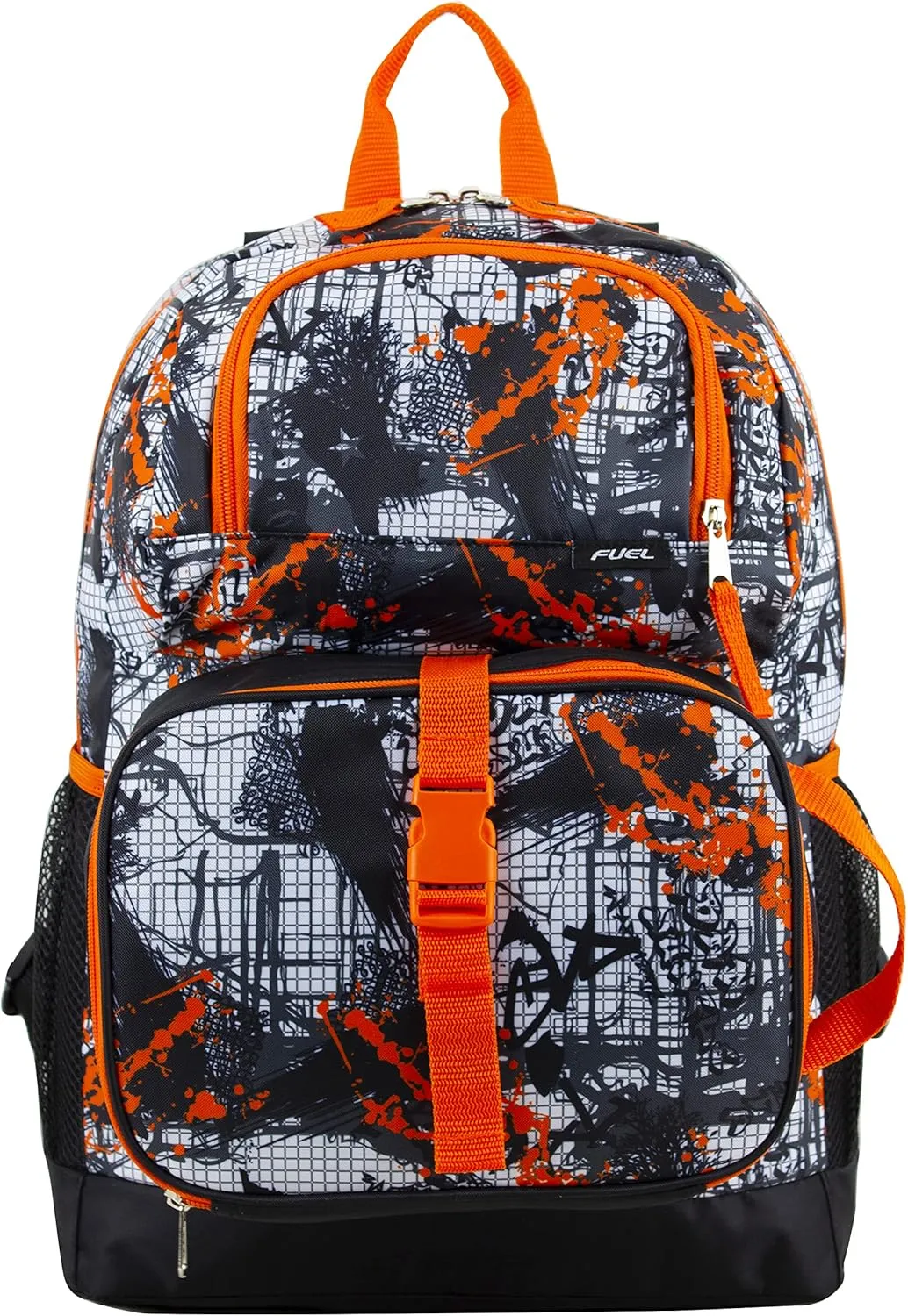 FUEL 4-Piece Bundle Colorful Prints Backpack Book Bag Set Detachable Insulated Lunch Box, Pencil Case, Accessory Pouch