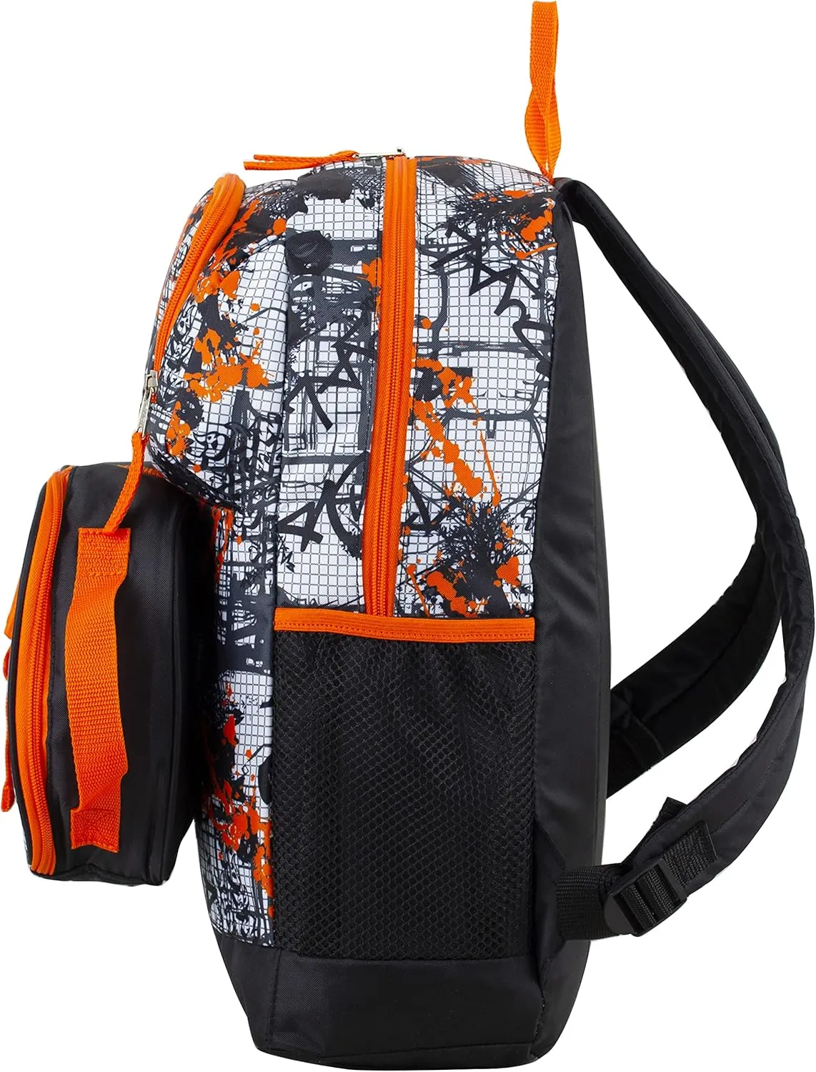 FUEL 4-Piece Bundle Colorful Prints Backpack Book Bag Set Detachable Insulated Lunch Box, Pencil Case, Accessory Pouch