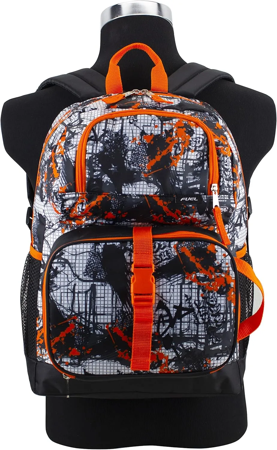 FUEL 4-Piece Bundle Colorful Prints Backpack Book Bag Set Detachable Insulated Lunch Box, Pencil Case, Accessory Pouch