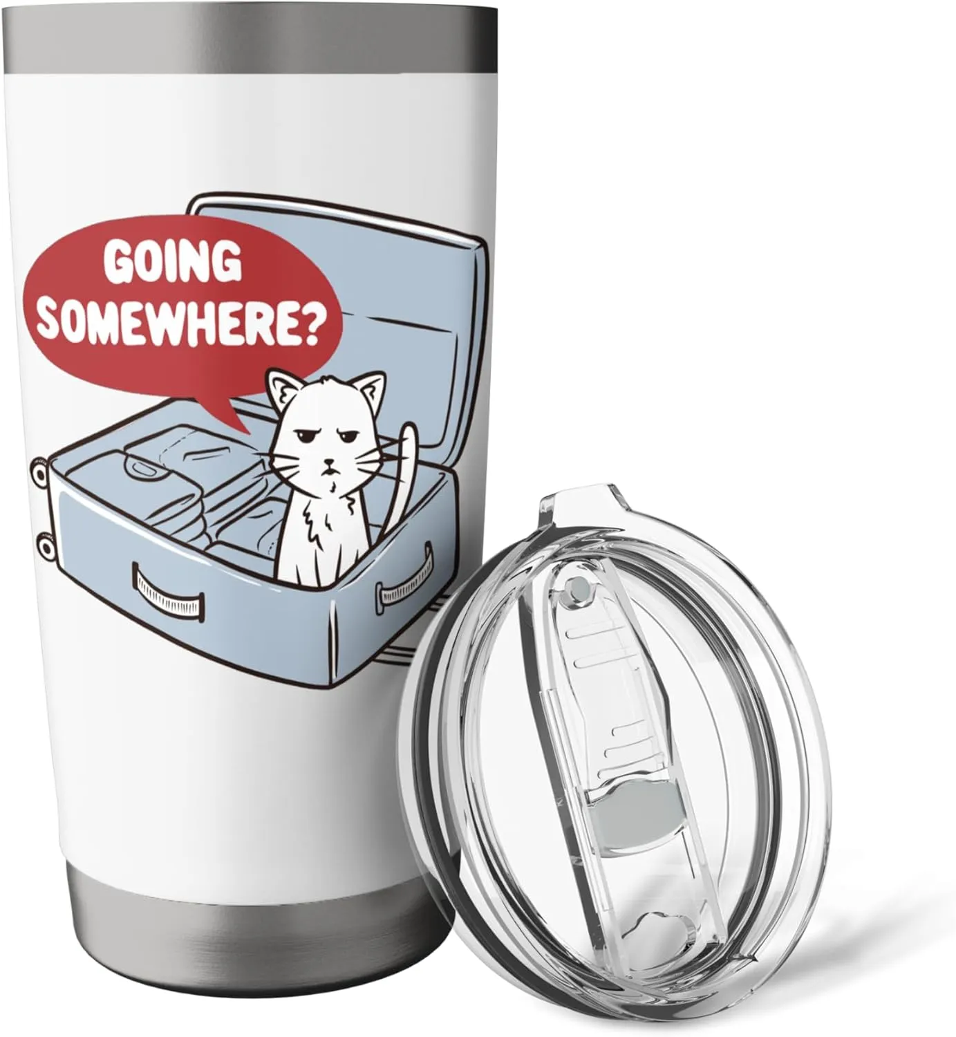 Funny Cat In A Travel Bag Going Somewhere Traveler Kitten Stainless Steel Insulated Tumbler