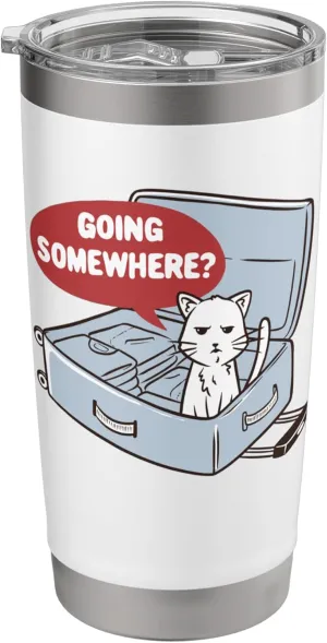 Funny Cat In A Travel Bag Going Somewhere Traveler Kitten Stainless Steel Insulated Tumbler