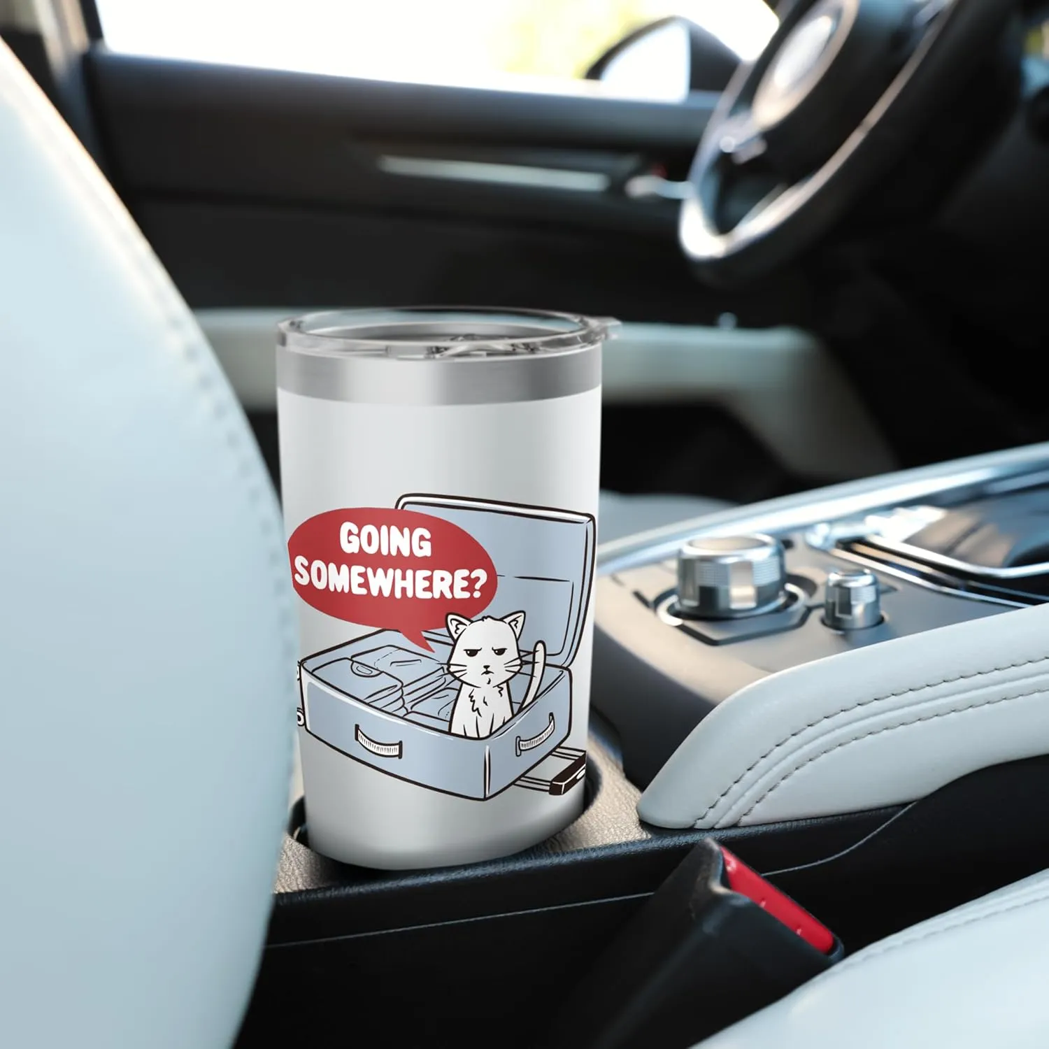 Funny Cat In A Travel Bag Going Somewhere Traveler Kitten Stainless Steel Insulated Tumbler