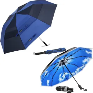 G4Free 62" 42" Portable Windproof Umbrella Automatic Open Vented Double Canopy Windproof Waterproof Rain &Sun Umbrellas