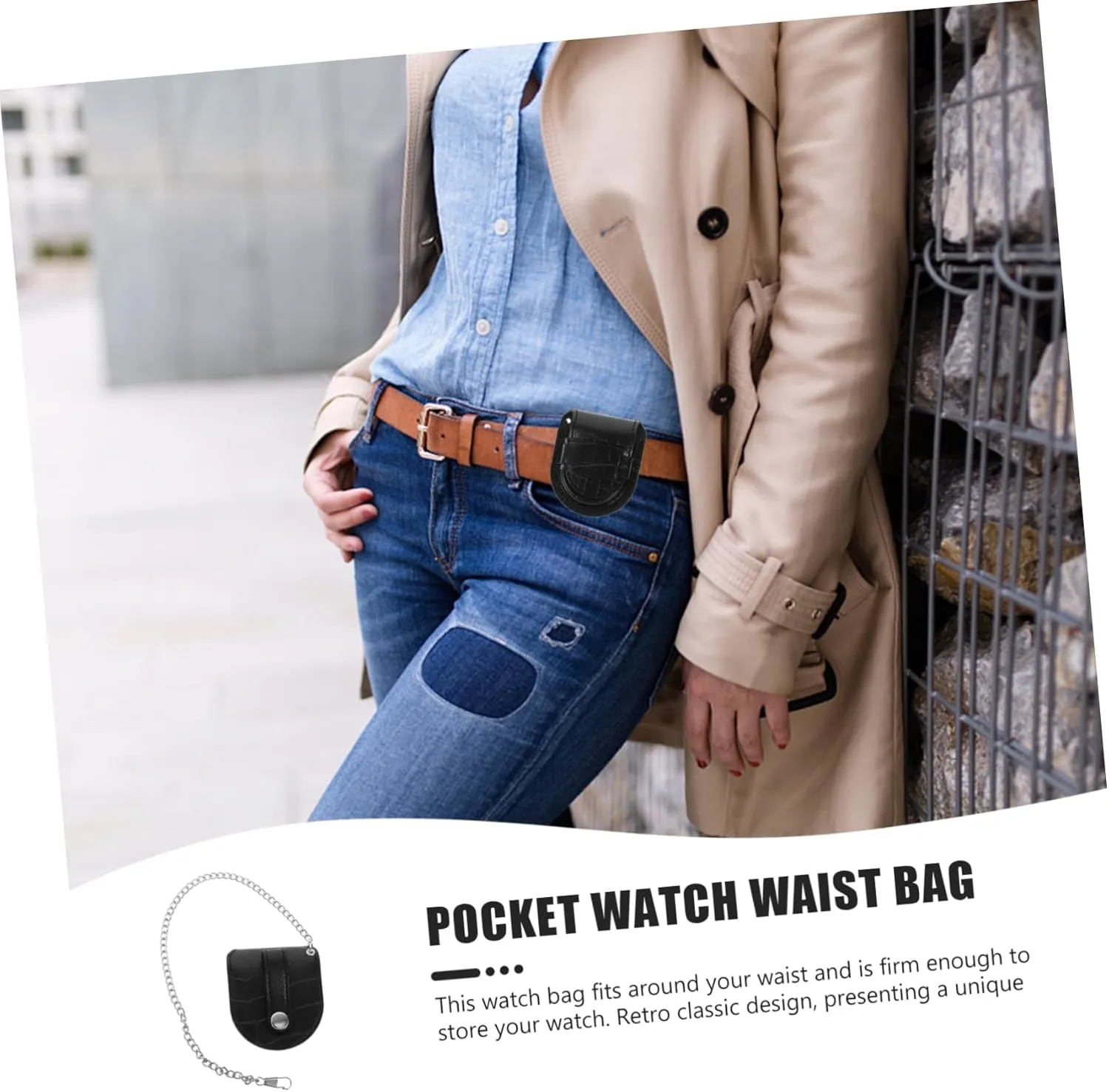 GALPADA 4sets Retro Pocket Watch Pouch Waist Bag with Chain Stylish Texture Design for Casual and Formal Use Compact Storage for Pocket Watch and Accessories