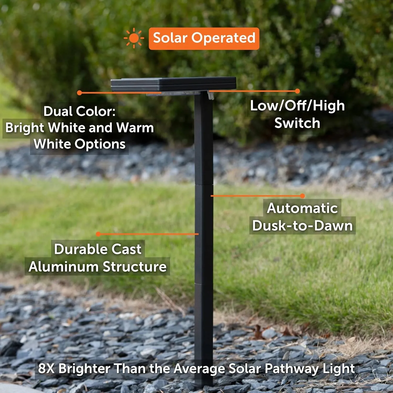 Gama Sonic Contemporary Black Square Solar Path Light, Heavy Duty Cast Aluminum 80 Lumen with Bright White and Warm White LED Options, 26.75 in Tall for Garden, Sidewalk, Pathway, 1 Pack 117i90080