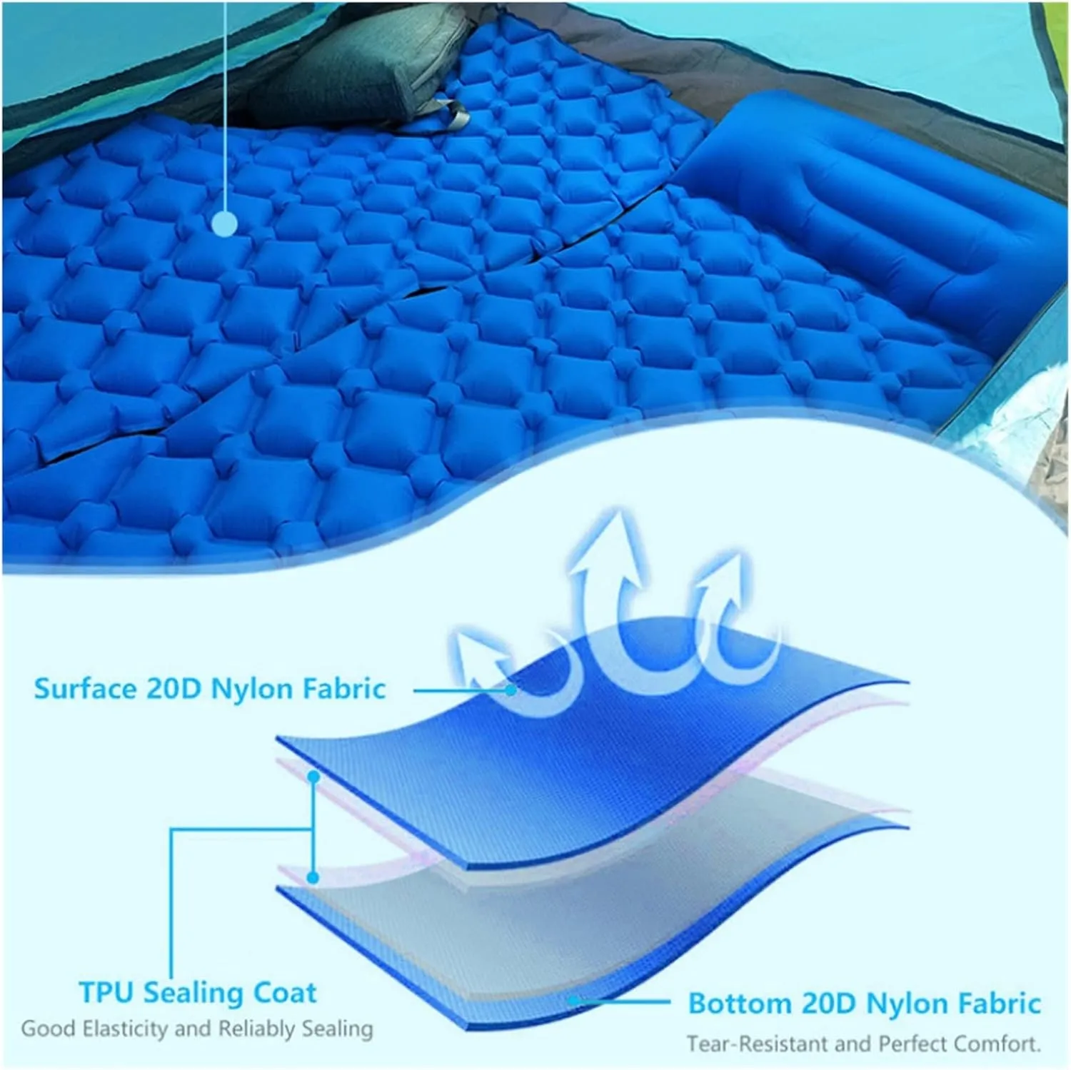GaRcan Outdoor Inflatable Mattress Diamond Ultra-Light Camping Mat Hiking Air Cushion Portable Sleeping Mat Damp Proof (Air Bag 1 Pc One Seat)