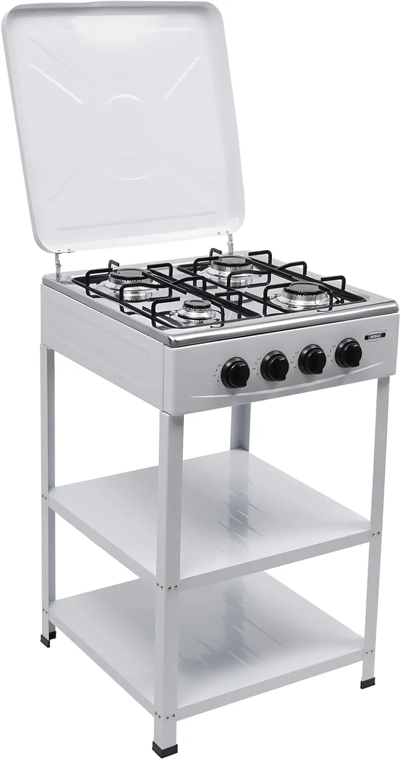 Gas Stove Portable Stove 4 Burner, Propane Gas Stove with Support Leg Stand and Wind Blocking Cover Manual Ignition Camping Stove for Camping Picnic Home RV Cooking (White)