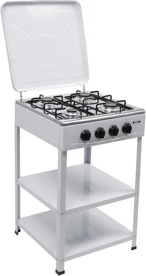 Gas Stove Portable Stove 4 Burner, Propane Gas Stove with Support Leg Stand and Wind Blocking Cover Manual Ignition Camping Stove for Camping Picnic Home RV Cooking (White)