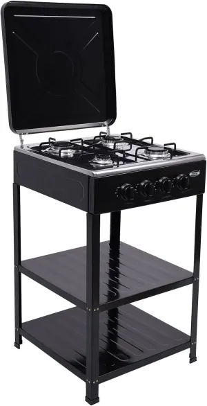 Gas Stove Portable Stove Grill 2 Tier Stand 4 Hearth Stove Stove Propane with Support Stand and Windscreen Manual Ignition Home Camping Stove, 49*49*79cm, Black, BDF8045
