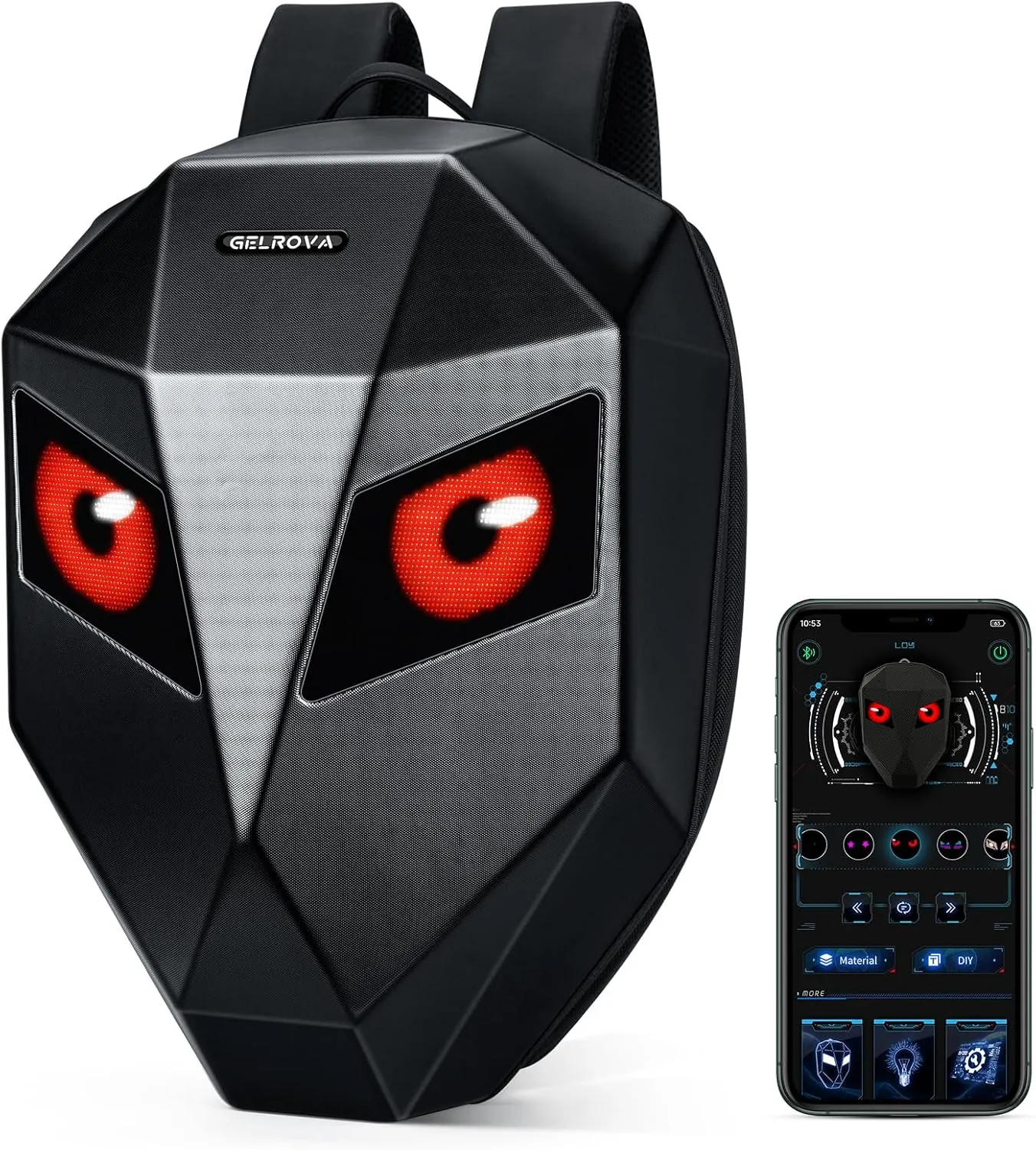 Gelrova Knight LED Motorcycle Backpack, Hard Case Riding Backpack DIY Motorbike Luggage Laptop Bag Waterproof, Large Size 19inch