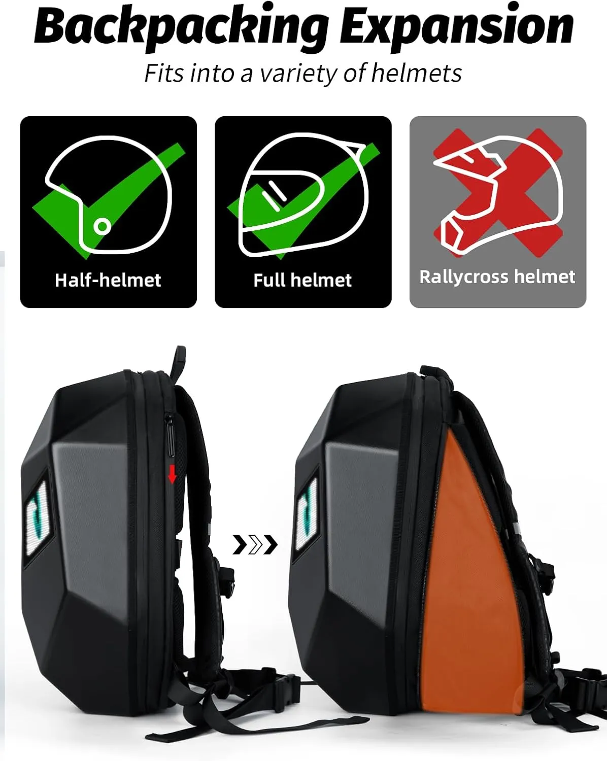 Gelrova Knight LED Motorcycle Backpack, Hard Case Riding Backpack DIY Motorbike Luggage Laptop Bag Waterproof, Large Size 19inch