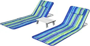 Giantex Beach Chairs for Adults 2 Pack Set with Side Table, 5 Position Adjustable Folding Lawn Chair for Sunbathing, Patio Chaise Lounge Lightweight Backpack Camping Chairs (Stripe)