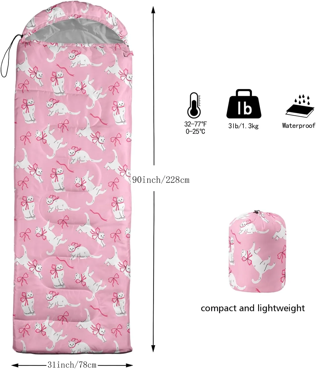 Girls Unicorn Camping Sleeping Bag,Lightweight & Waterproof,3 Season Warm & Cold Weather,Portable,Beautiful Purple Lavender Sleeping Bag for Boys Girls Adults,Traveling,Camping,Hiking