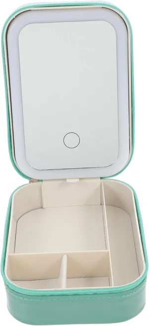 GLEAVI Makeup with LED Mirror Compact and Portable Cosmetic Storage Container for Women for Toiletries and Daily Essentials Woven Design Fresh