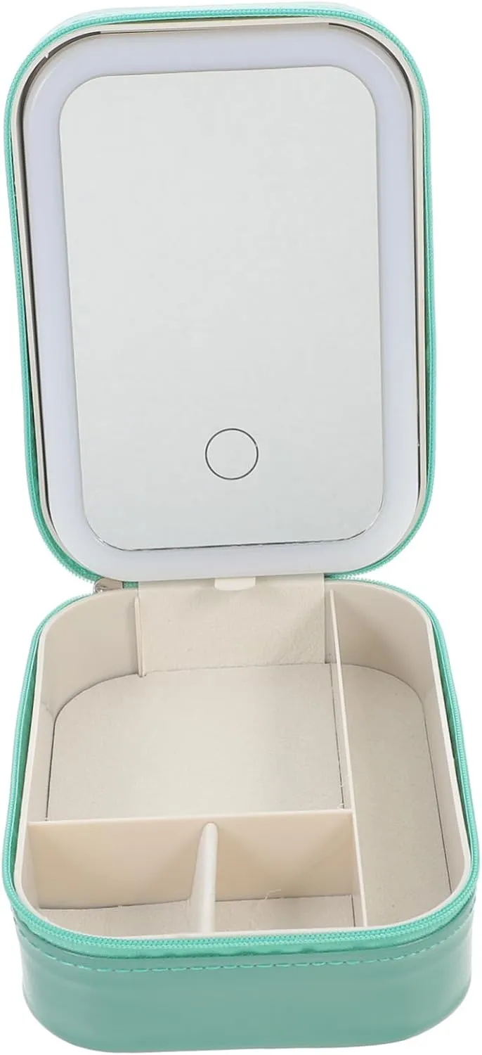 GLEAVI Makeup with LED Mirror Compact and Portable Cosmetic Storage Container for Women for Toiletries and Daily Essentials Woven Design Fresh