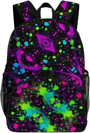 Glow in Dark Splatter Neon Backpack for Worker Teacher Business Hiking Travel Bag Shoulders Bag