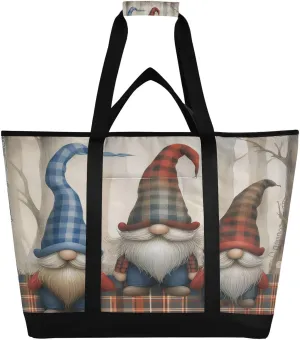 Gnomes with Plaid Hats Print Reusable Insulated Lunchbox Cooler Bag, Leakproof Kitchen Grocery Bag Collapsible Portable Cooler Tote Bag for Picnic, Camping, Office, Travel